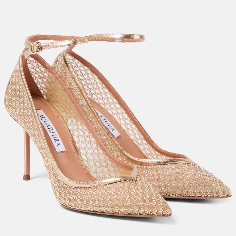Aquazzura 90mm Asha pumps gold color Size 36.5